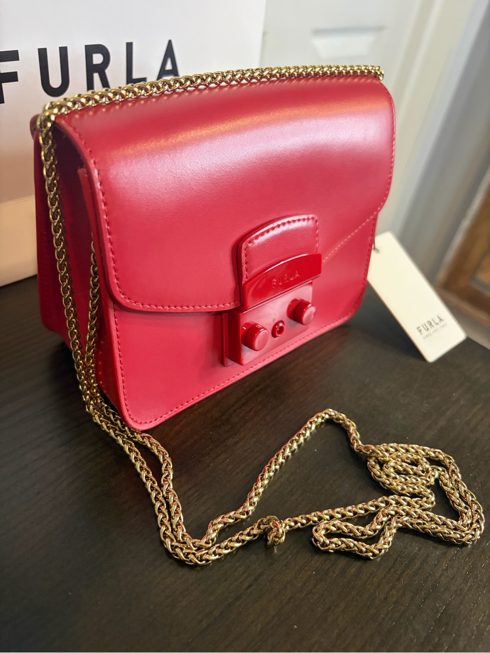 Furla Metropolis Red Leather Mini Crossbody - Picture 4 of 11
